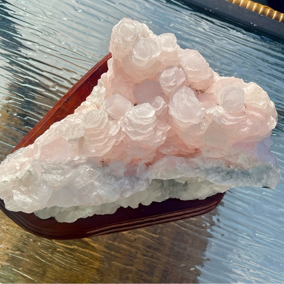 Mangano Calcite Large Pink Calcite Cluster w/ Wood Base Pink Calcite Home Decor - Picture 13 of 17